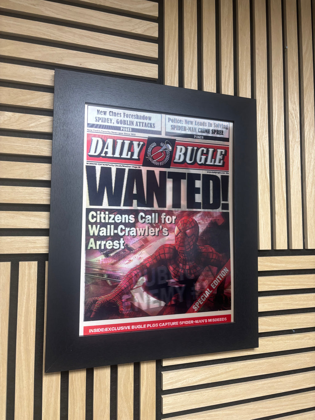 Spiderman Newspaper 3D Lenticular Poster Framed 30x40cm
