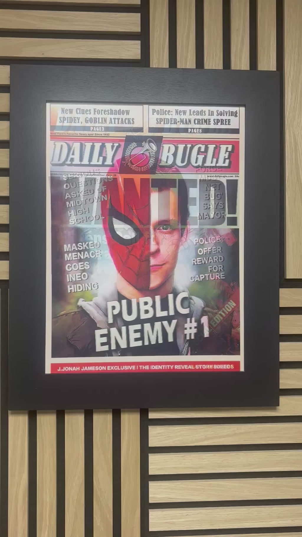 Spiderman Newspaper 3D Lenticular Poster Framed 30x40cm