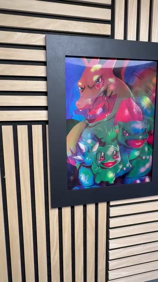 Charizard Blastoise Venosaur 3D Lenticular Poster Framed 30x40cm